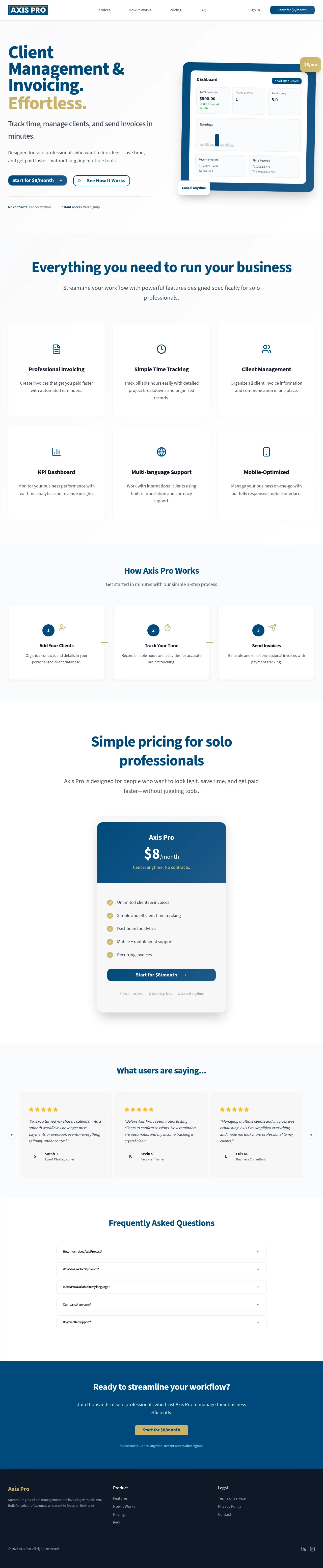 Full homepage of Axis Pro