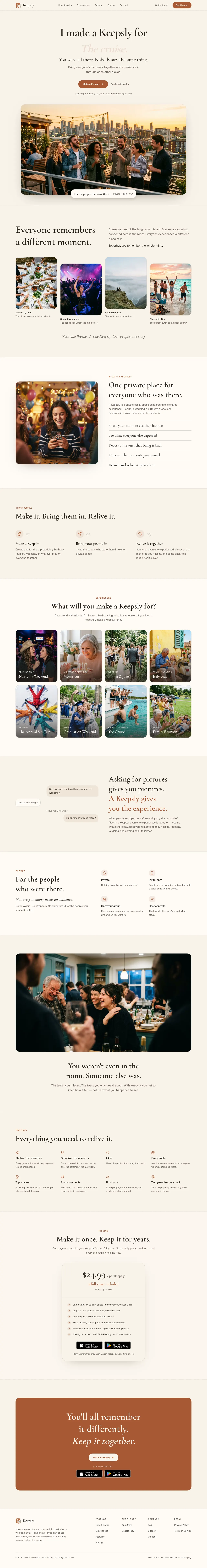 Full homepage of Keepsly
